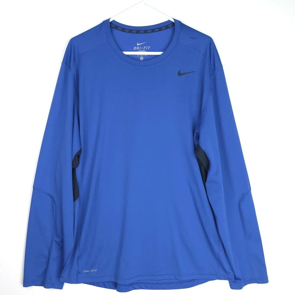 Nike Dri Fit Men's XL Blue Long‎ Sleeve Training Shirt Style 408329-493 Stretch